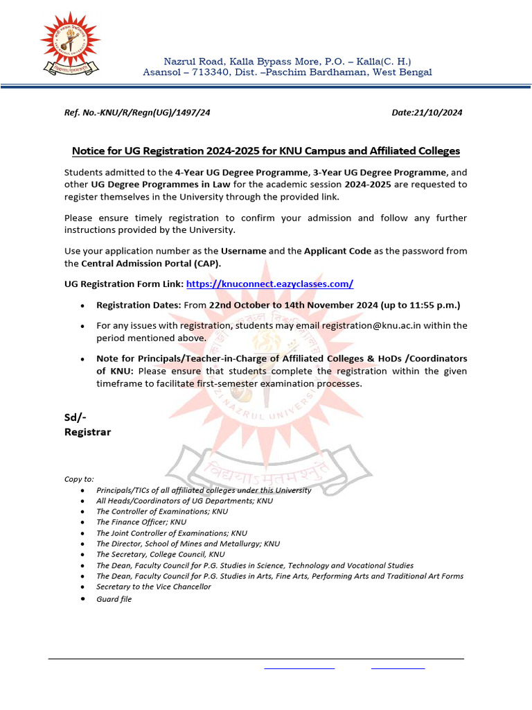 Ug Registration Notice 2024 25 | PDF