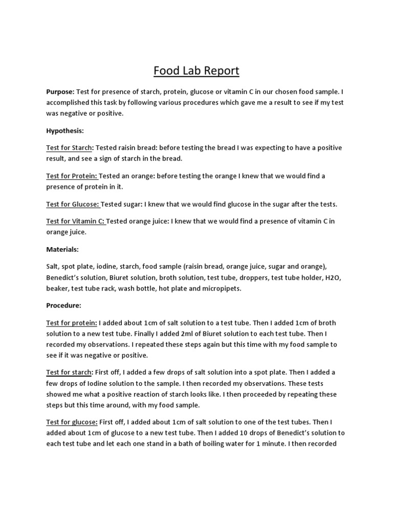 food-lab-report-purpose-test-for-presence-of-starch-protein-glucose