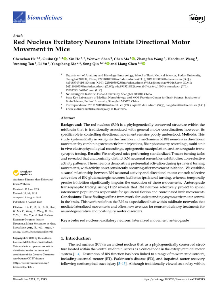 Red Nucleus Neurons Control Mouse Movement | PDF | Electromyography | Brain