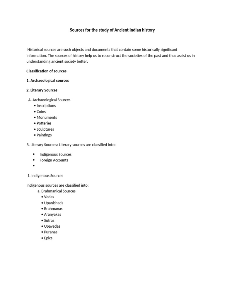 Sources For The Study of Ancient Indian History | PDF | Vedas | Puranas