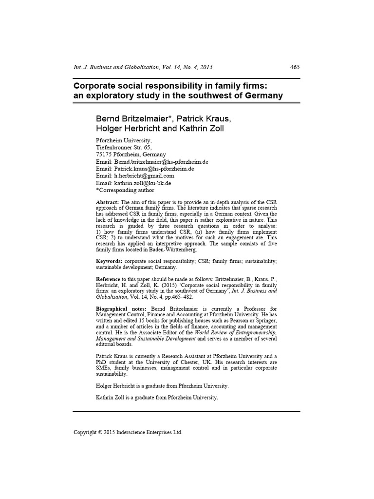 CSR in German Family Firms: An Exploratory Study | PDF | Corporate ...