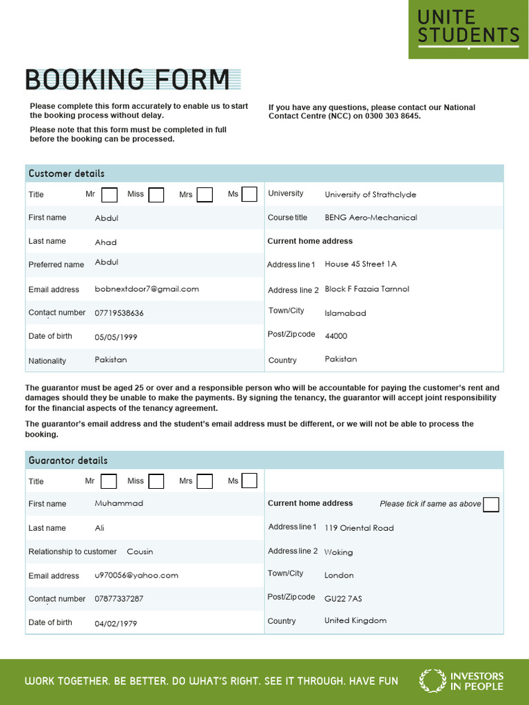 Unite Application Form Details | PDF