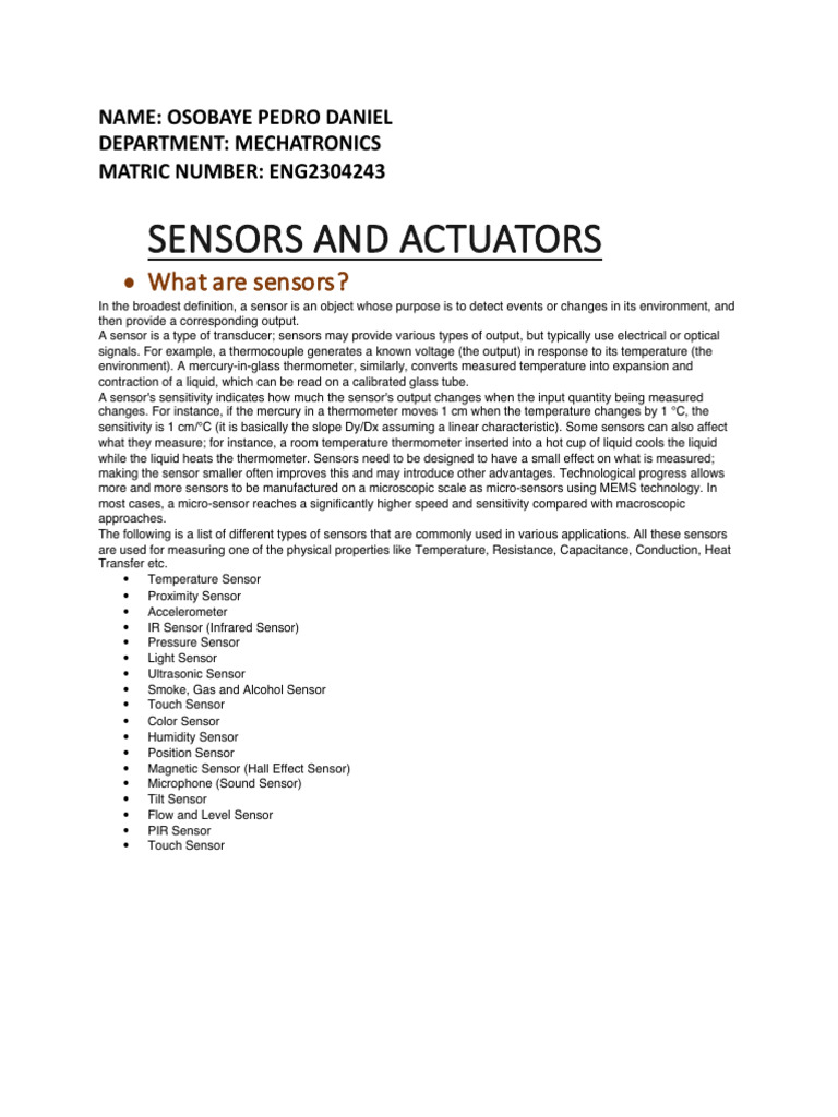 Overview of Sensors and Actuators | PDF | Actuator | Sensor