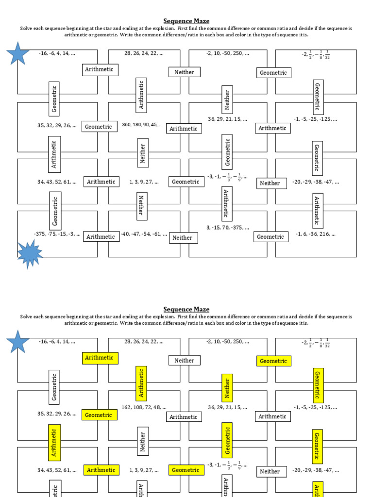 Arithmetic and Geometric Sequence Maze | PDF | Mathematics | Arithmetic