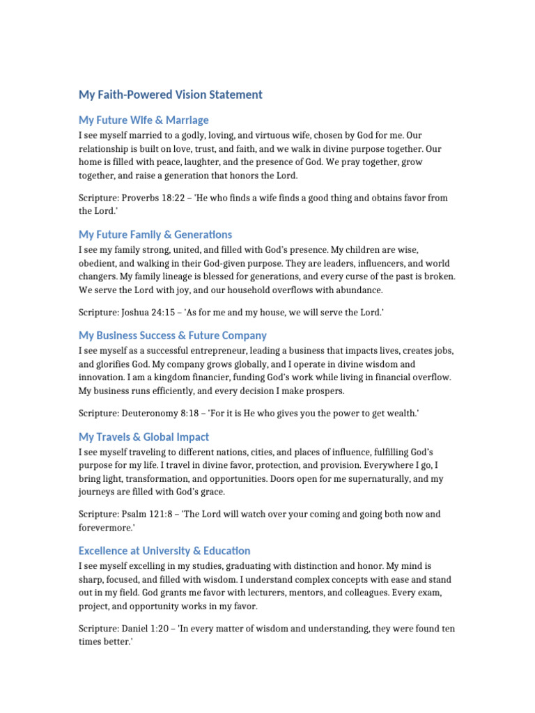 Faith Vision Statement | PDF | Wisdom | Bible