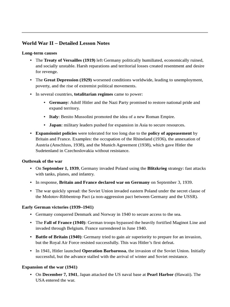 World War II Class - Notes | PDF | Nazi Germany | World War II