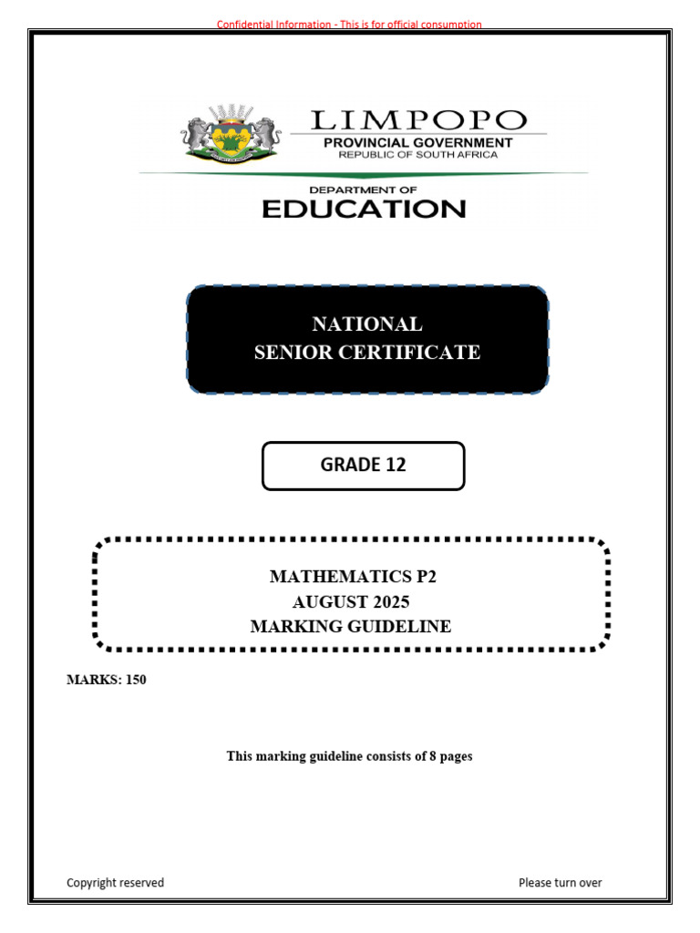 Grade 12 Mathematics P2 Marking Guide | PDF | Mathematics | Algebra