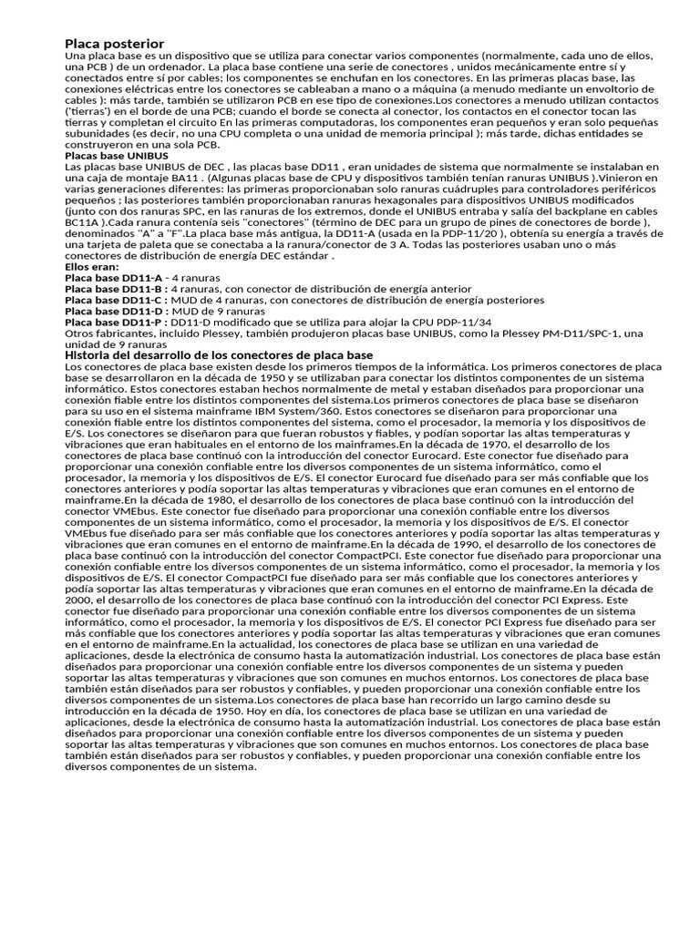 Historia y tipos de placas base | PDF | Protocolos de capa física ...