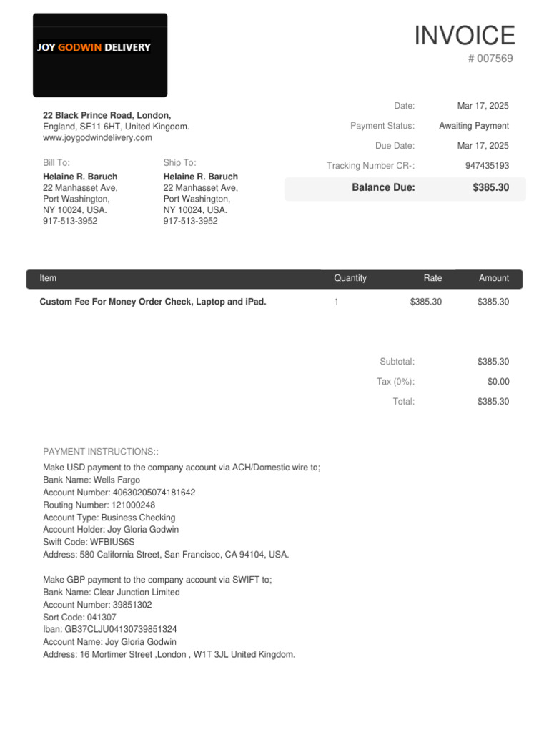 Invoice #007569 for Helaine R. Baruch | PDF