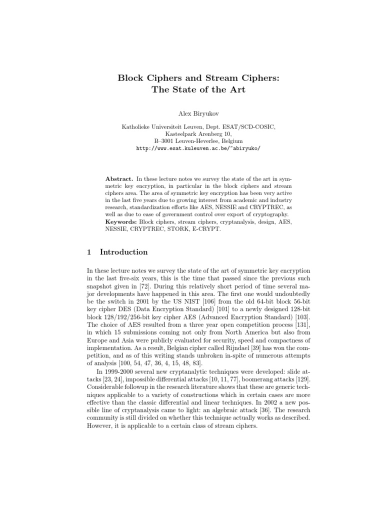 Block and Stream Ciphers Overview | PDF | Cryptanalysis | Cryptography