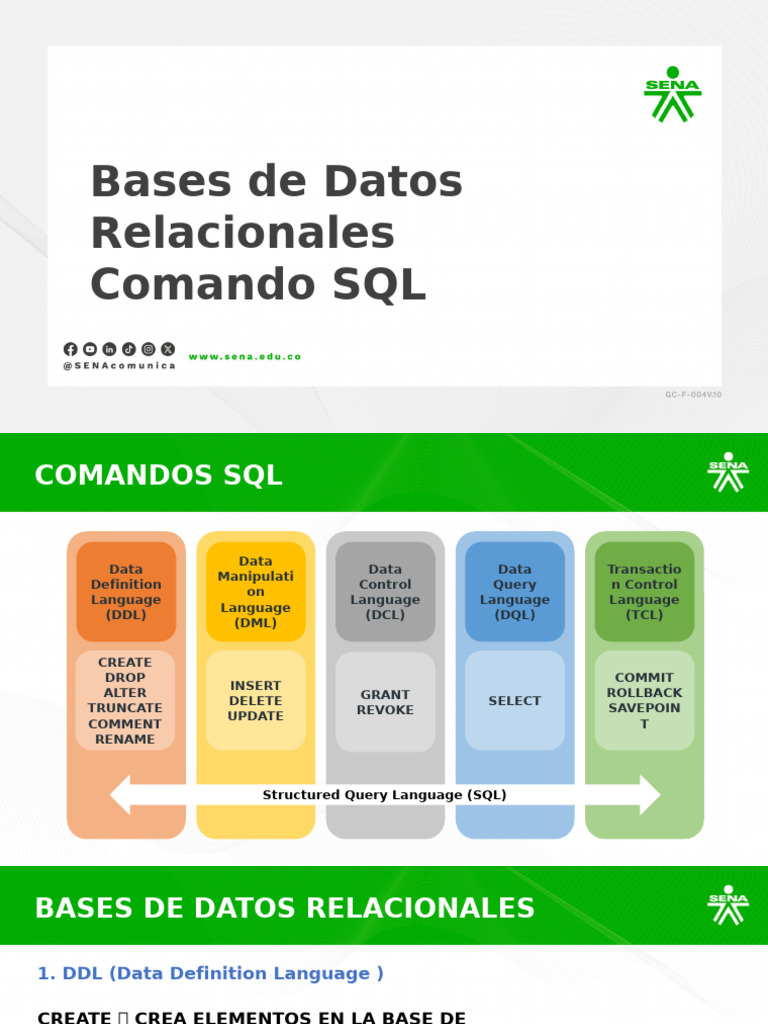 Comandos SQL para Bases de Datos Relacionales | PDF | SQL | Software de ...