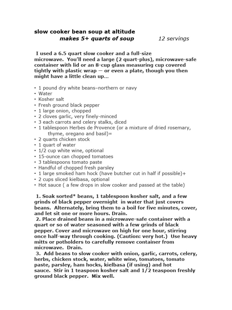 Slow Cooker Bean Soup Recipe | PDF | Western Cuisine | Food And Drink ...