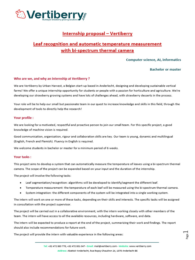 Internship Proposal - Vertiberry - Thermal Camera | PDF | Computing ...