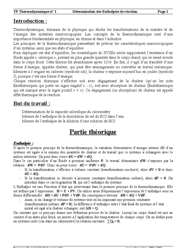 Enthalpies de Réaction en Thermodynamique | PDF | Thermodynamique ...