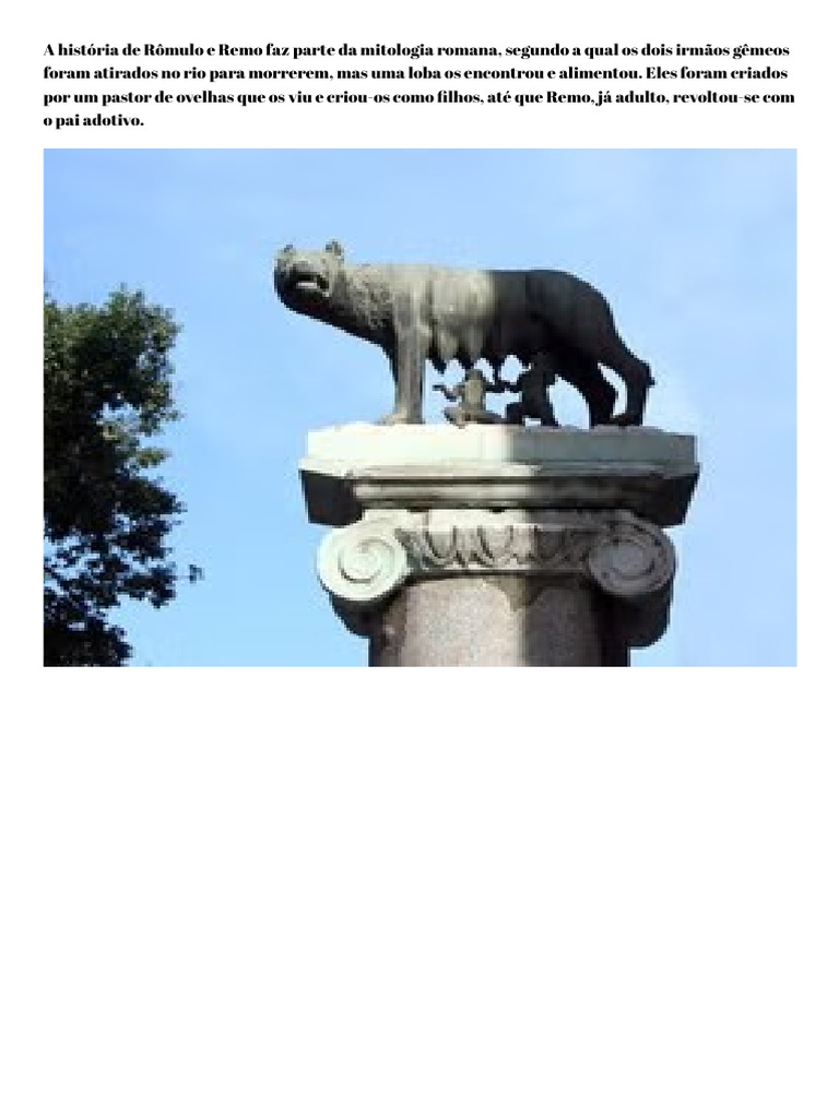 A História de Rômulo e Remo Faz Parte Da Mitologia Romana, Segundo a ...