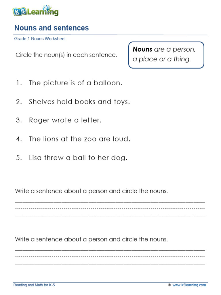 Grade 1 Nouns Worksheet | PDF