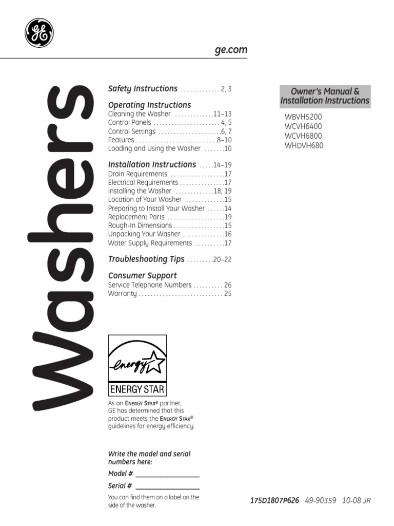 GE Washer Owner's Manual &amp; Guide | PDF | Washing Machine | Water Heating