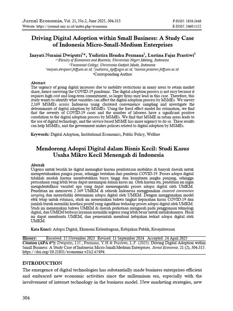 Digital Adoption in Indonesia MSMEs | PDF | Innovation | Entrepreneurship