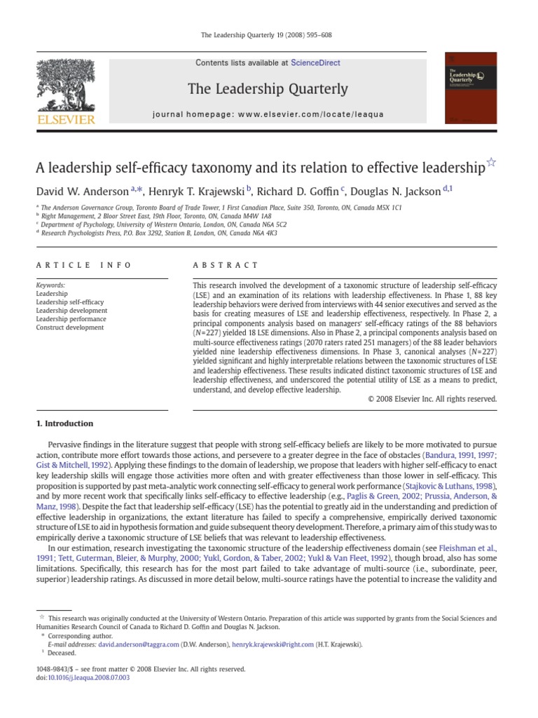 Leadership Self Efficacy | PDF