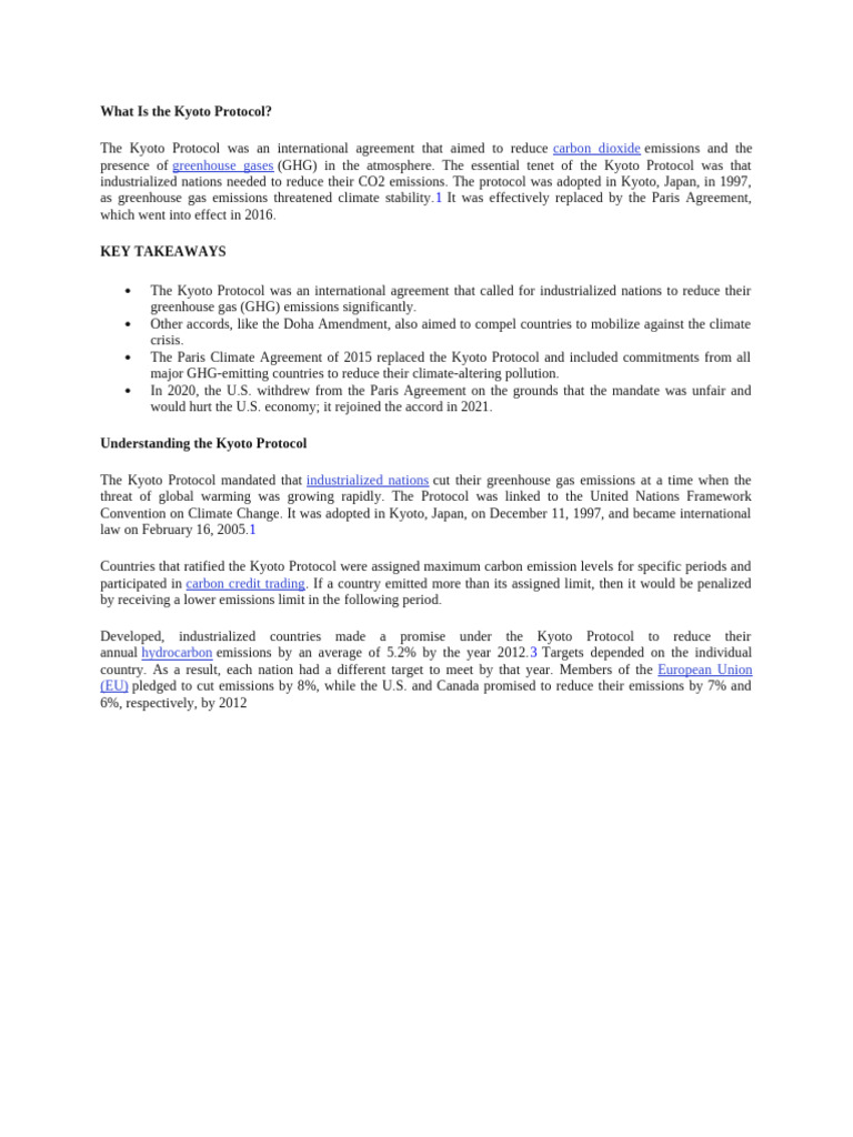 Understanding the Kyoto Protocol | PDF