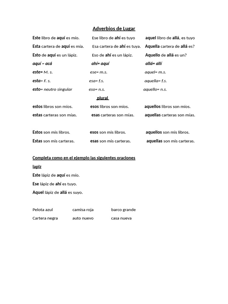 Adverbios de Lugar en Español | PDF | Adverbio | Morfología Lingüística