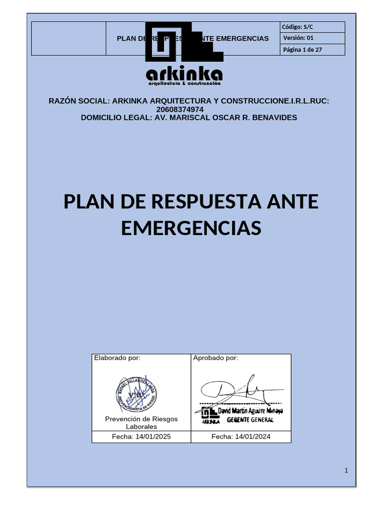 Plan de Emergencias para Arkinka | PDF | Seguridad y salud ocupacional ...