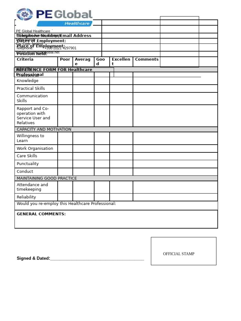 Healthcare Professional Reference Form | PDF