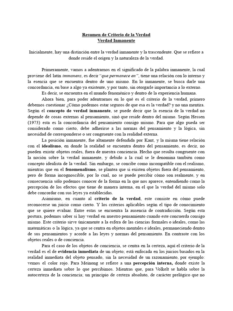 Criterio de la Verdad Inmanente | PDF | Verdad | Pensamiento