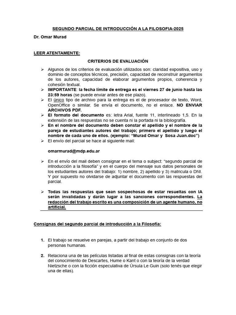Segundo Parcial de Filosofía 2025 | PDF | Immanuel Kant | René Descartes