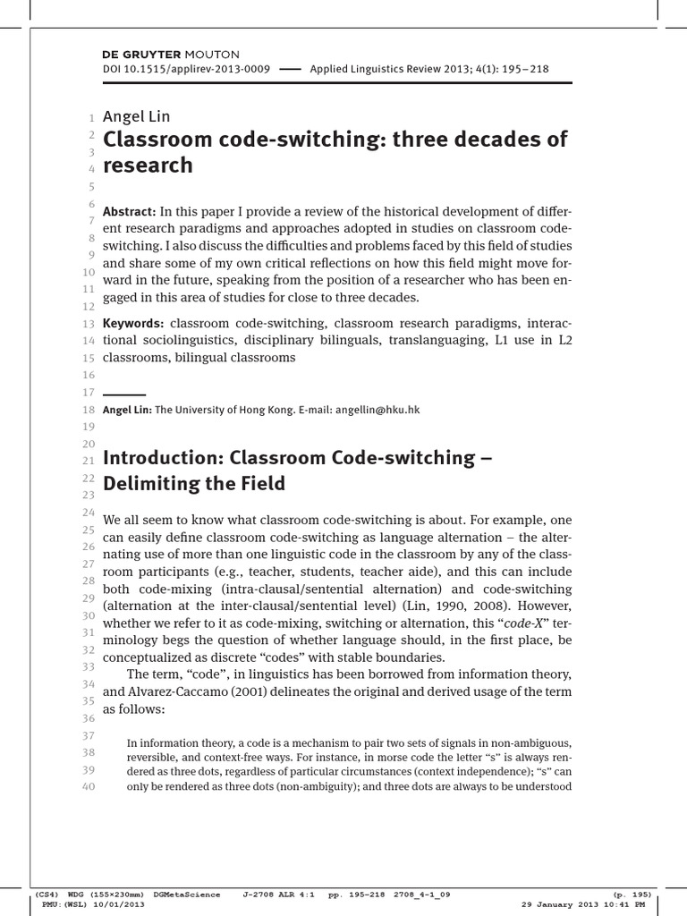 Classroom Code-Switching Research Review | PDF | Second Language ...