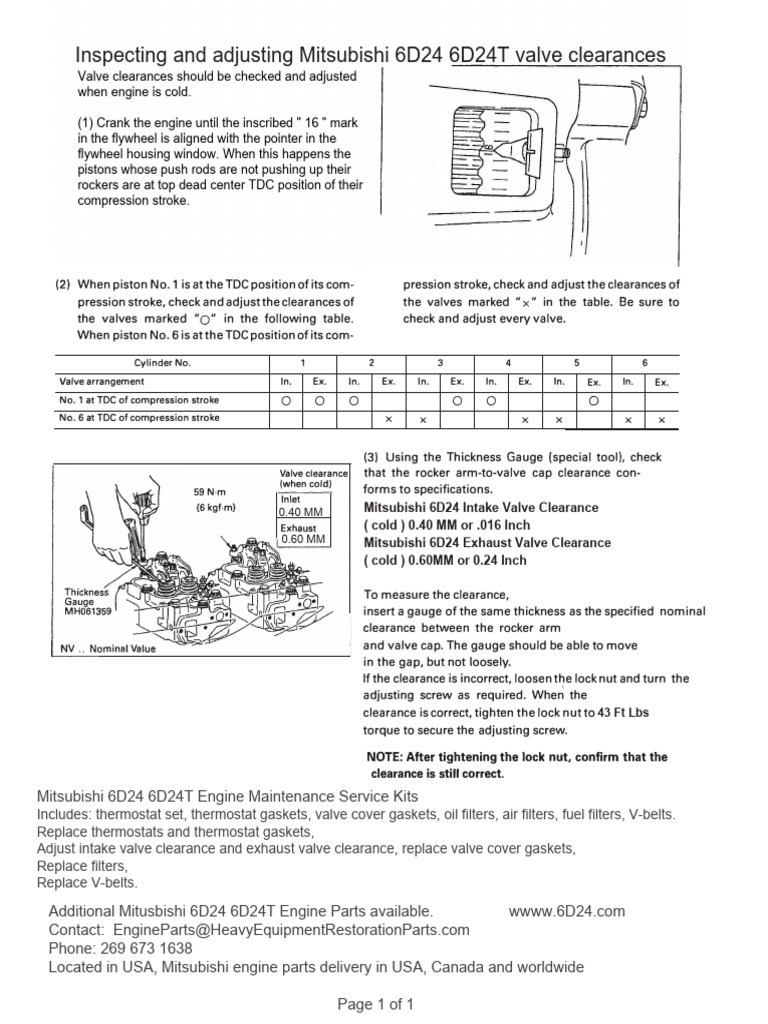 Mitsubishi 6D24 Valve Clearance Guide | PDF | Vehicle Parts ...