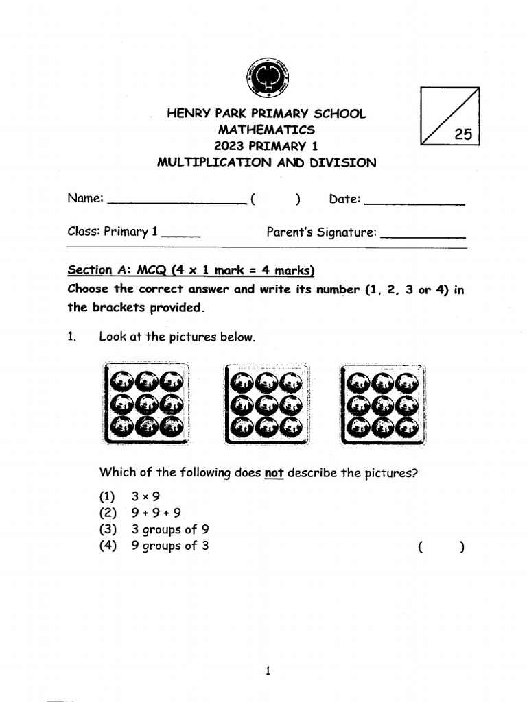 Primary 1 Math Exam Paper 2023 | PDF | Qualifications | Student ...