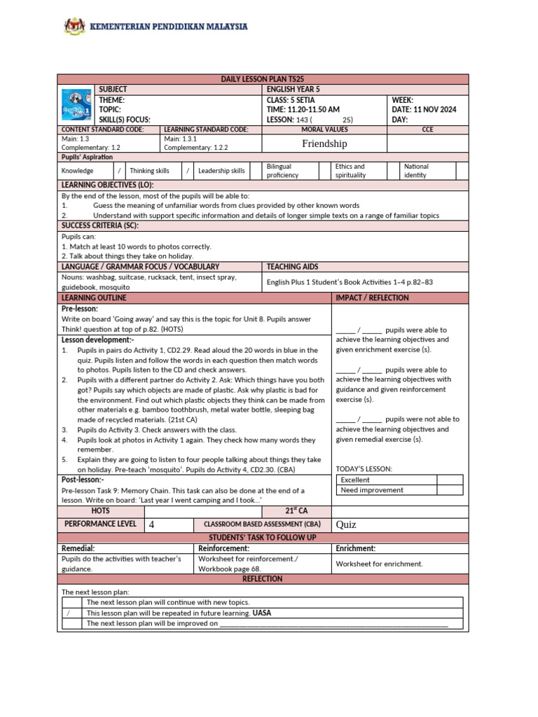 Year 5 English Daily Lesson Plans | PDF | Lesson Plan | English Language