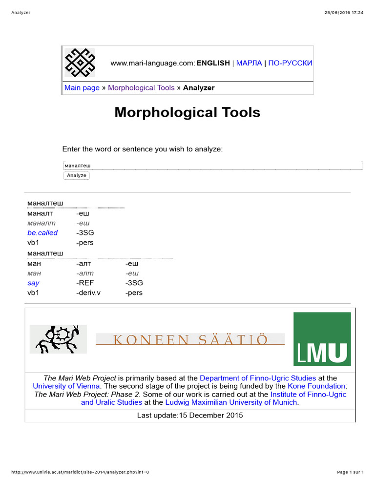 Mari Language Morphological Analyzer | PDF
