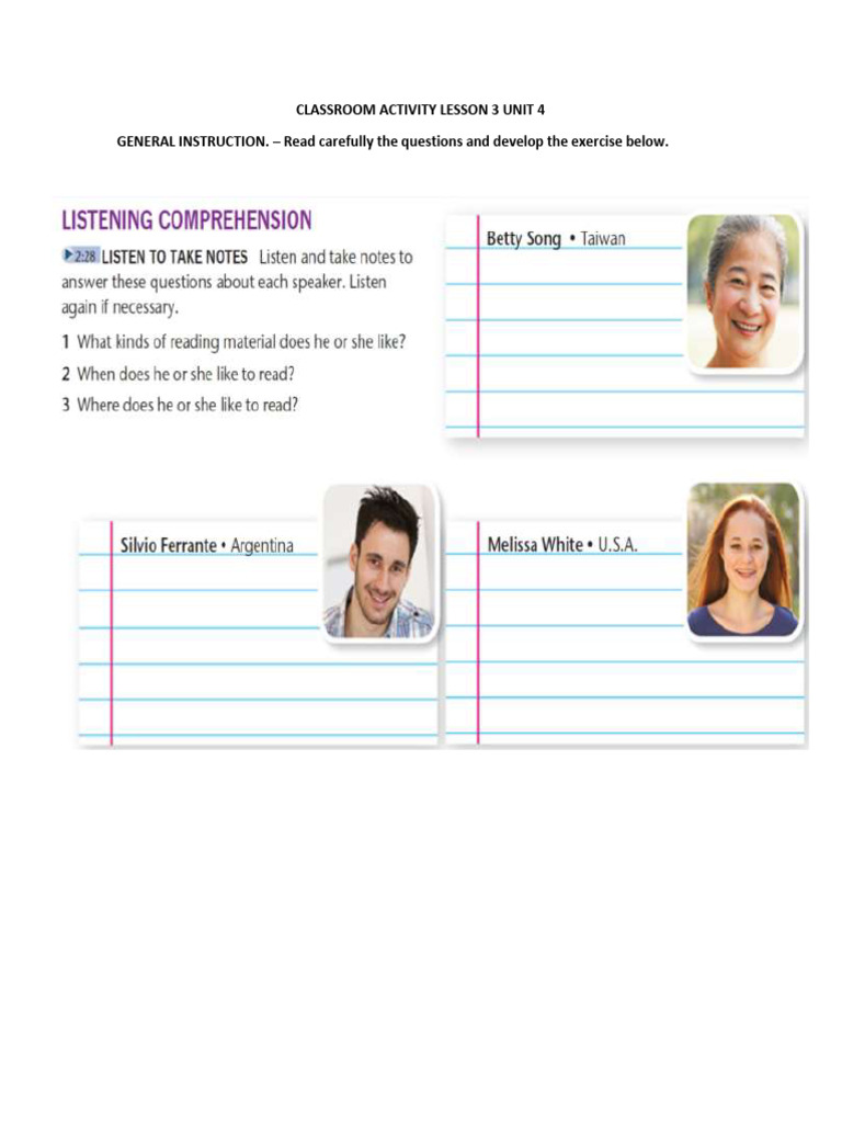 Classroom Activity Lesson 3 Unit 4 5th Level | PDF