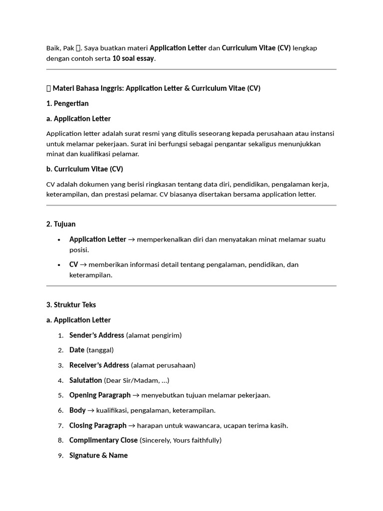 Application Letter & CV Guide with Examples | PDF
