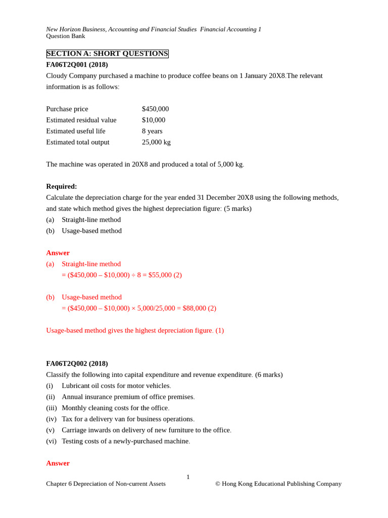 BAFS_FA1_QB2018_CH6_eng | PDF | Depreciation | Expense