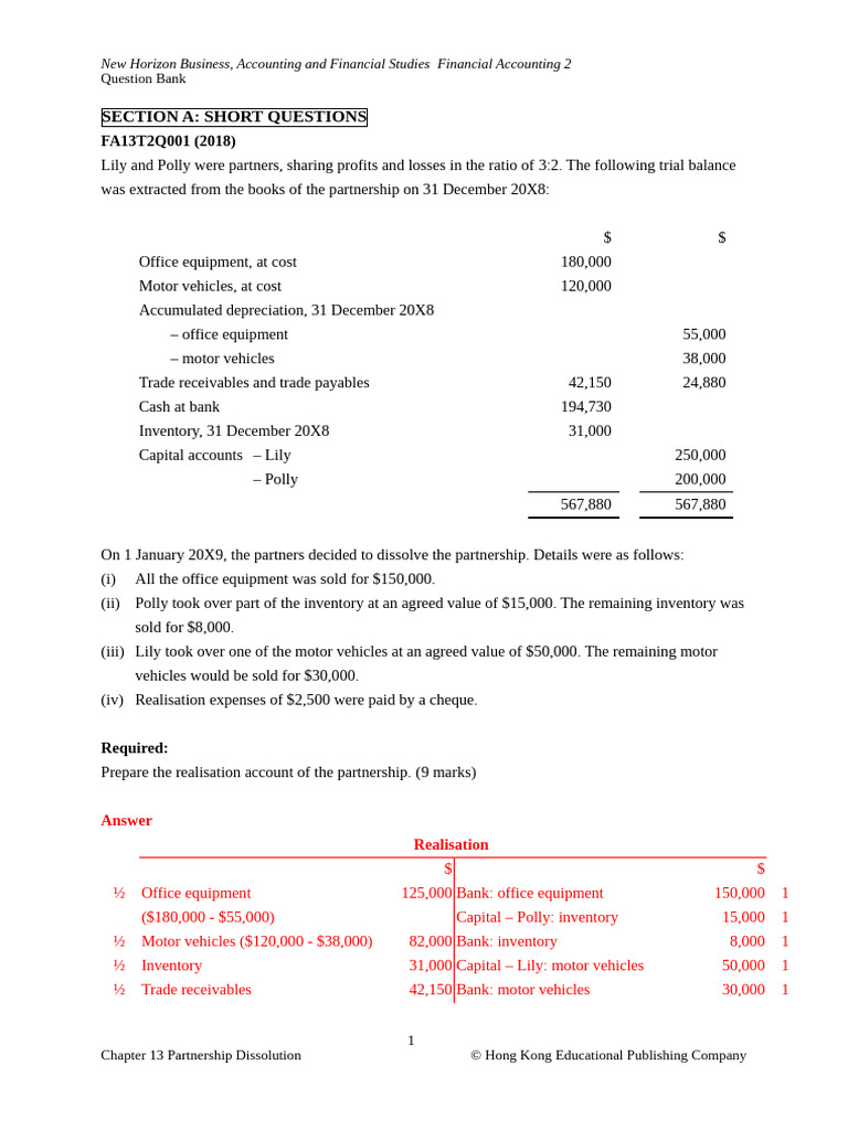 Partnership Dissolution Question Bank | PDF | Partnership | Expense