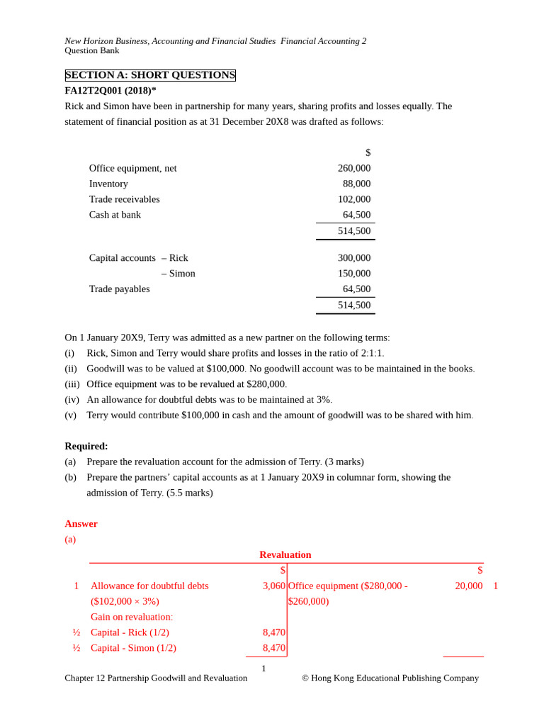 Partnership Admission and Revaluation Guide | PDF | Balance Sheet ...