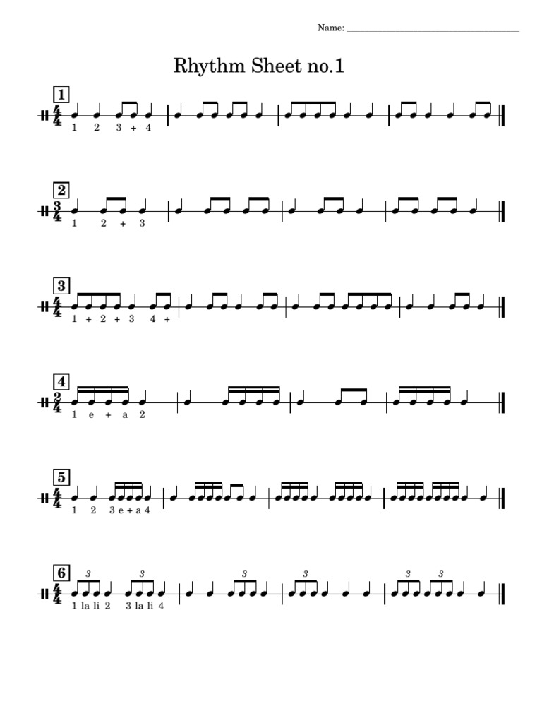 Rhythm Sheet No. 1 Template | PDF