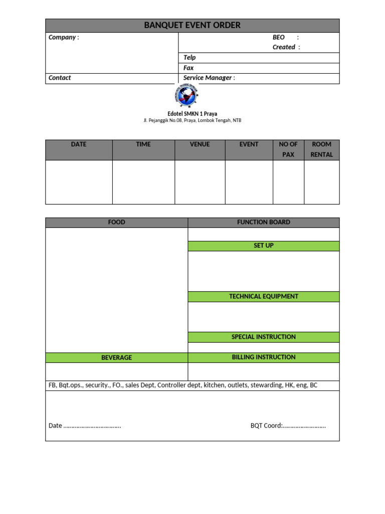 Banquet Event Order Template | PDF