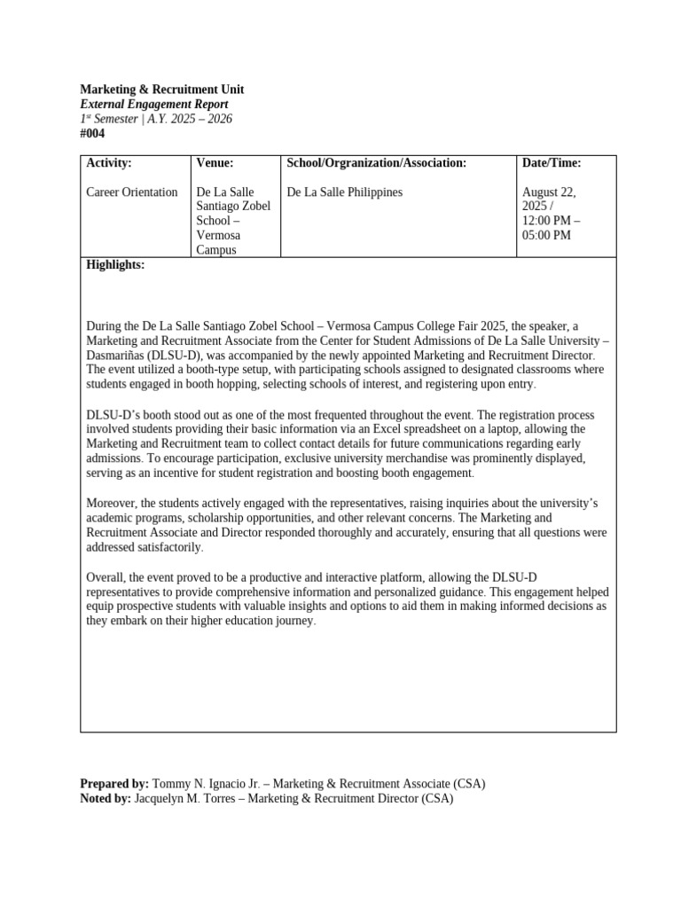 1 Semester - A.Y. 2025 - 2026: External Engagement Report | PDF