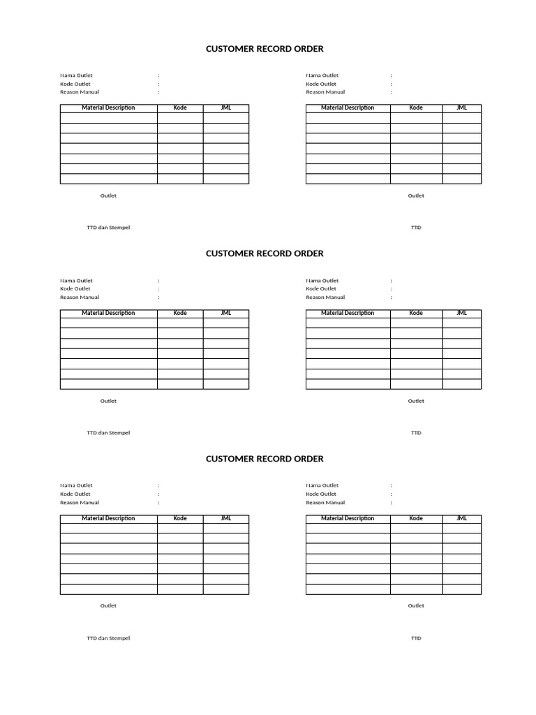 Customer Order Record Template | PDF