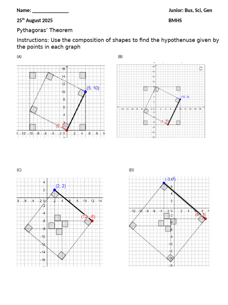 Practice Sheet1 Pythagoras Theorem Juniors | PDF