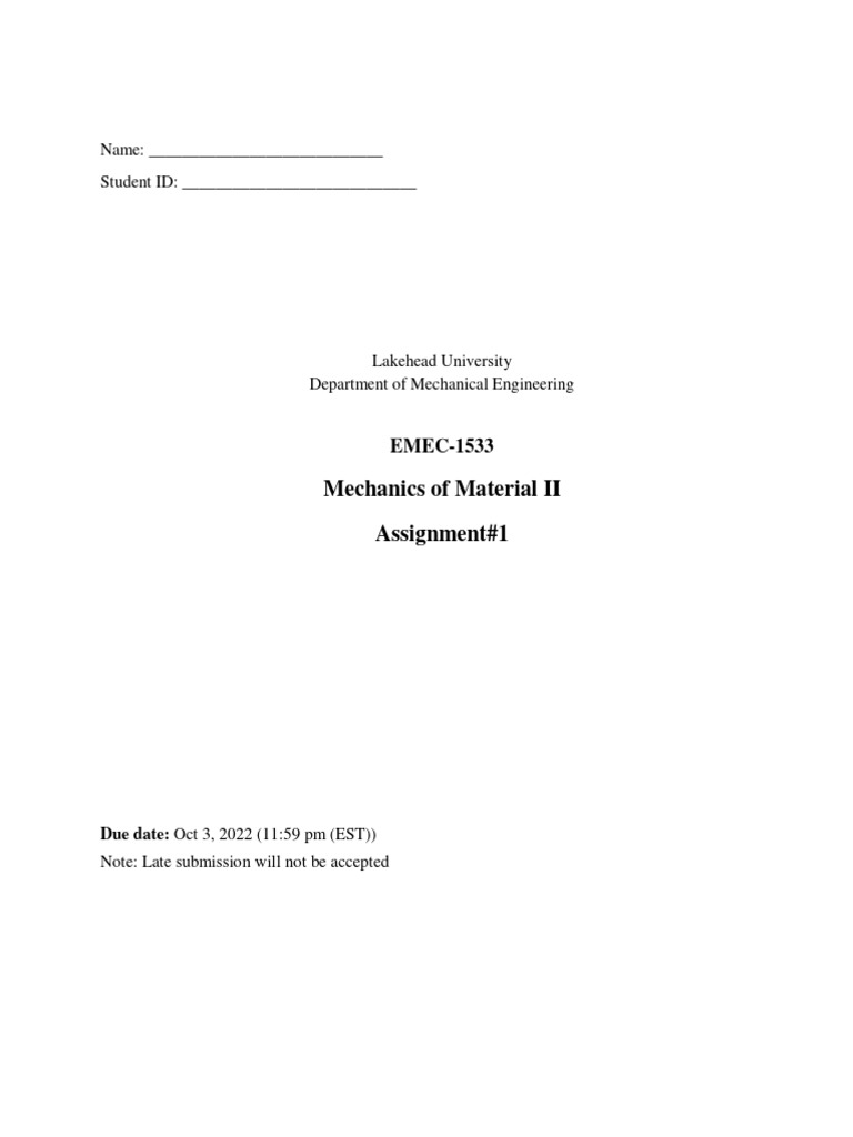 Mechanics of Materials II Assignment 1 | PDF