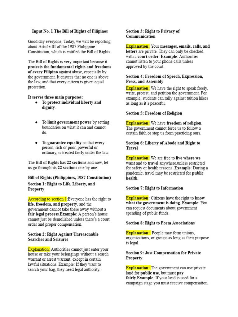 Overview of the Philippine Bill of Rights | PDF | Search And Seizure ...