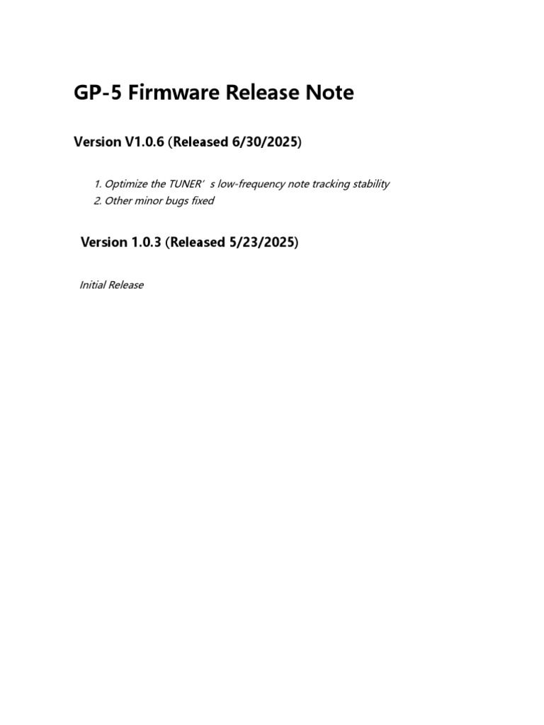 GP 5 Firmware Release Note | PDF