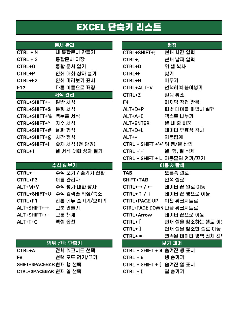 엑셀단축키 | PDF