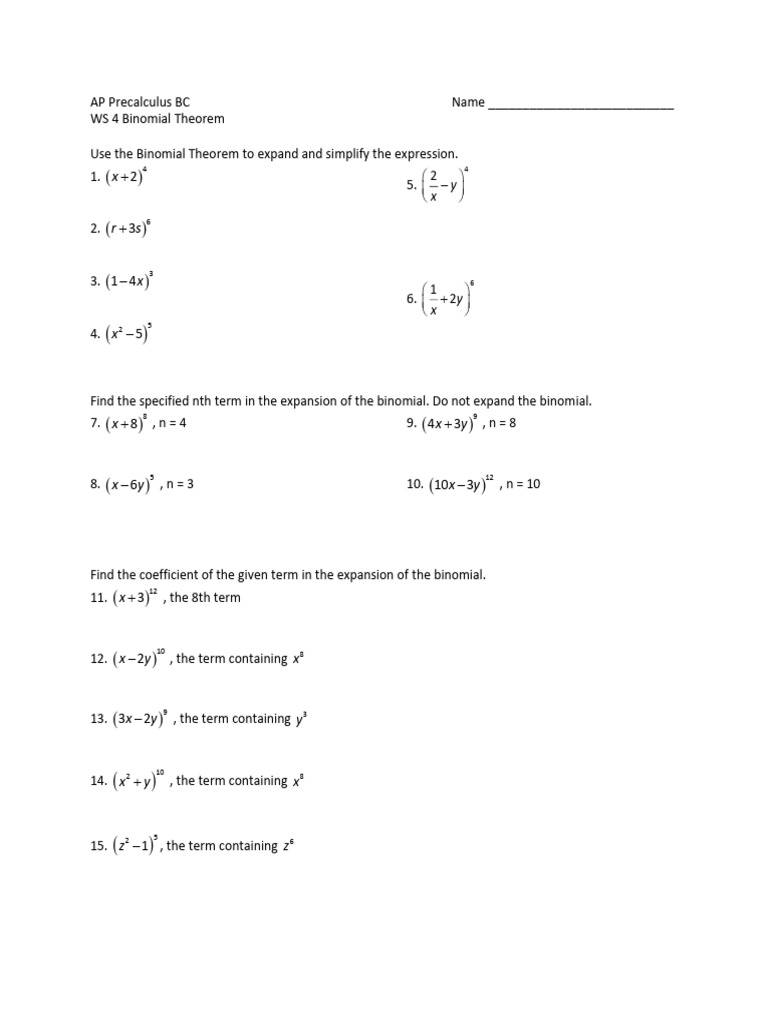 WS 4 Binomial Theorem | PDF