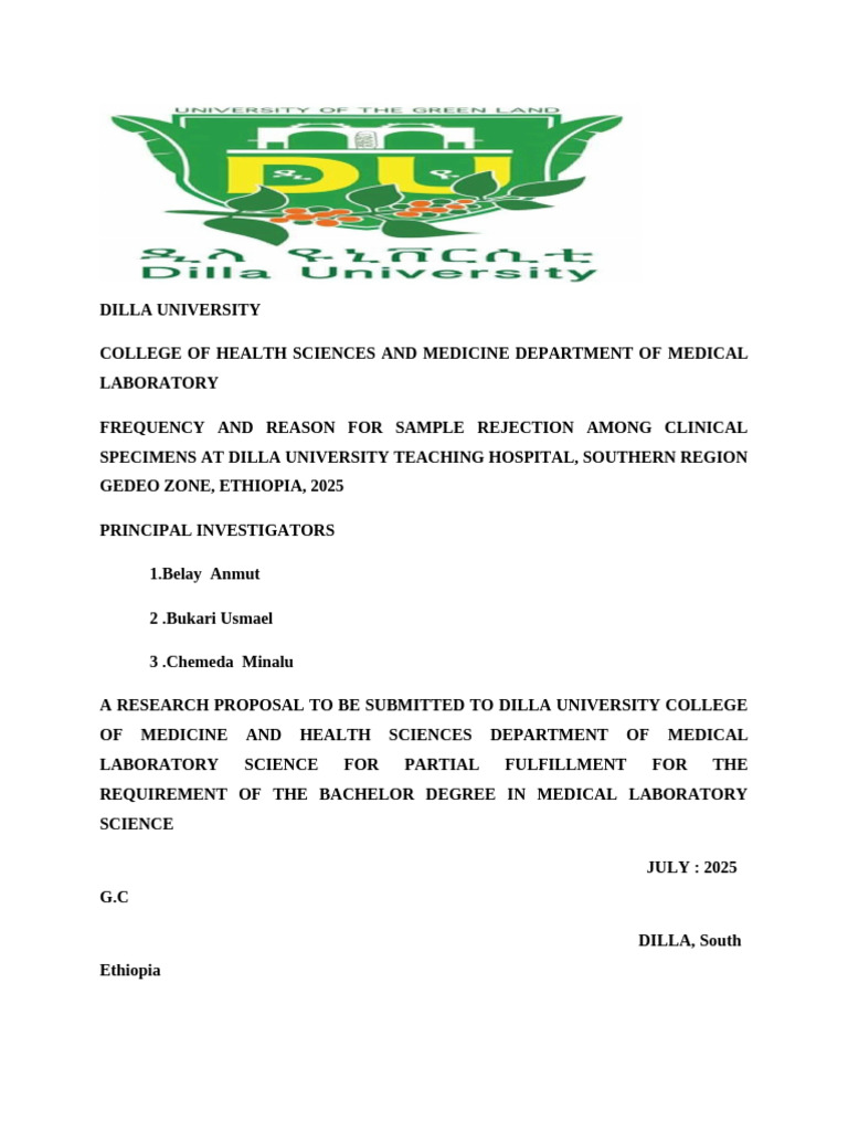 Sample Rejection in Dilla University Lab | PDF | Medical Error ...